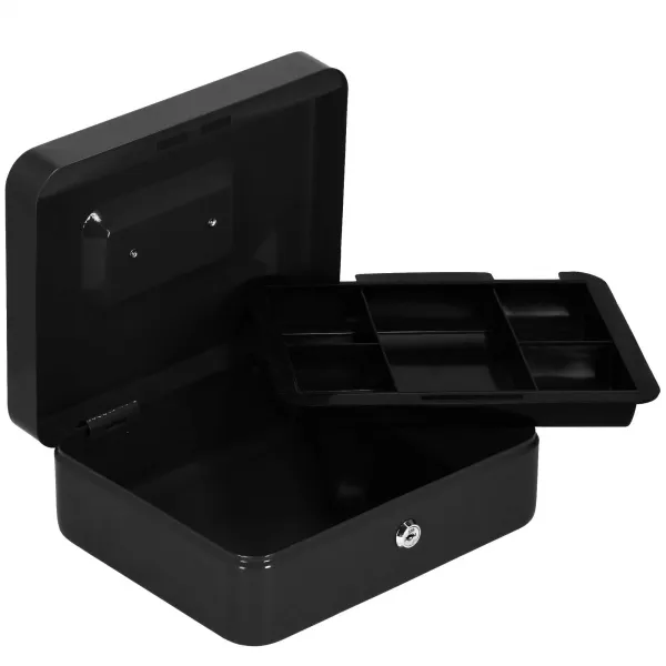 Денежный ящик, металлический сейф Springos HA5042, 30x24x9 см, контейнер, черный