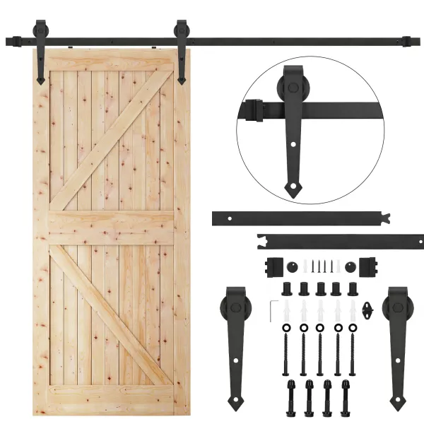 Sliding door system Springos HA5003, 200 cm, rail up to 100 kg, barn door, with decorative fittings, steel, black