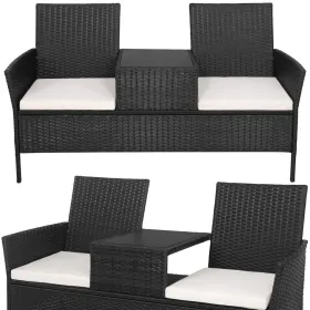 Aiamööblikomplekt Springos GF0068, must, 3-ühes: 2 tooli patjadega + laud, tehnorottang