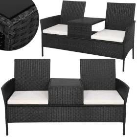 Aiamööblikomplekt Springos GF0068, must, 3-ühes: 2 tooli patjadega + laud, tehnorottang