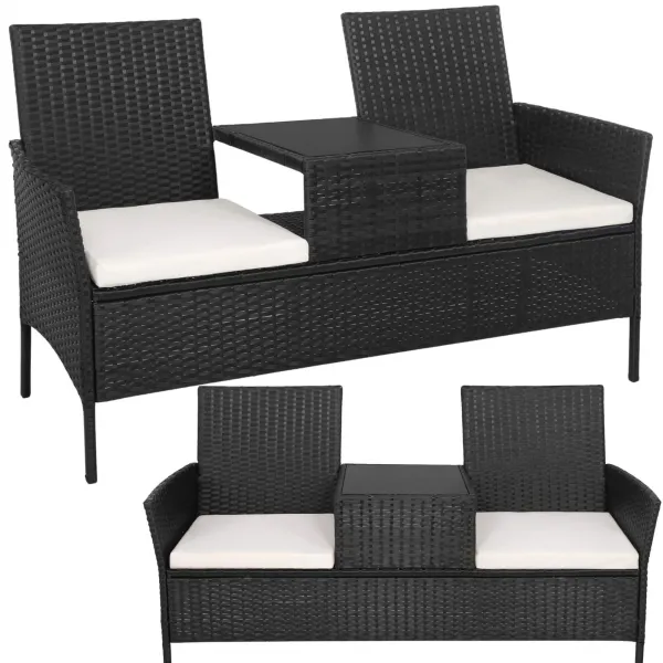 Sodo baldų komplektas Springos GF0068, juodas, 3 viename: 2 kėdės su pagalvėlėmis + stalas, technoratanas