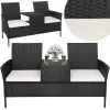 Dārza mēbeļu komplekts Springos GF0068, melns, 3 vienā: 2 krēsli ar spilveniem + galds, tehnorotangs