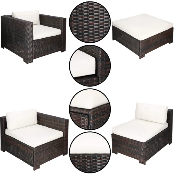 Modulaarinen puutarhakalustesetti Springos GF0062 pöytä, nojatuoli, sohva, 4 moduulia, ruskea-kerma