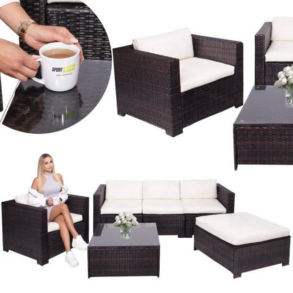 Modulaarinen puutarhakalustesetti Springos GF0062 pöytä, nojatuoli, sohva, 4 moduulia, ruskea-kerma