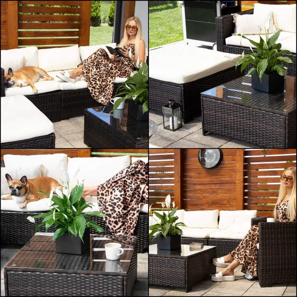 Modulaarinen puutarhakalustesetti Springos GF0062 pöytä, nojatuoli, sohva, 4 moduulia, ruskea-kerma