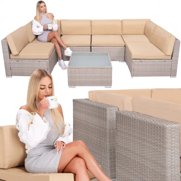 Moodul-aiamööbli komplekt Springos GF0064 kohvilaud ja 6 moodulit, beež