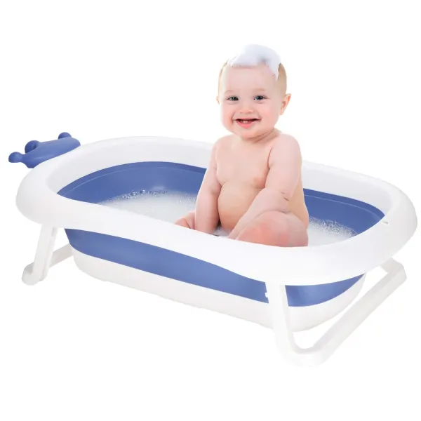 Детская ванночка складная Springos SB0058 40 л сине-белая переносная с пробкой