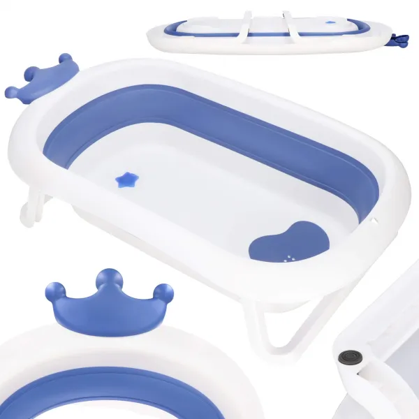 Springos SB0058 bērnu vanniņa, saliekama, 40 L, zili balta, pārnēsājama ar aizbāzni