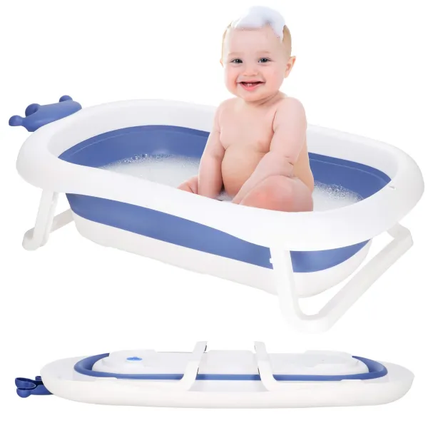 Springos SB0058 bērnu vanniņa, saliekama, 40 L, zili balta, pārnēsājama ar aizbāzni