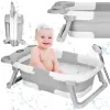 Детская ванночка Springos SB0062, силиконовая, с пробкой и термометром, 27,5 л, портативная, бело-серая