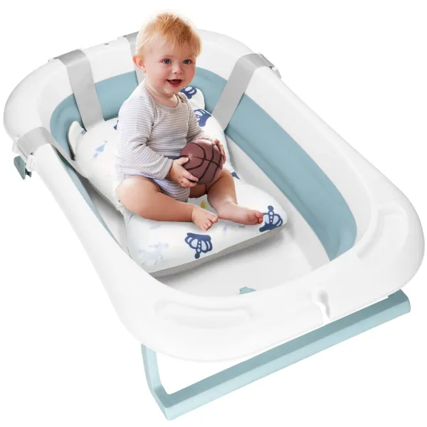 Vauvan kylpyamme Springos SB0063, taitettava, 35 L, lämpömittarilla ja tyynyllä, valkoinen-sininen
