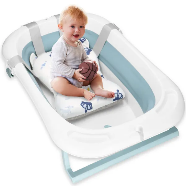 Vauvan kylpyamme Springos SB0063, taitettava, 35 L, lämpömittarilla ja tyynyllä, valkoinen-sininen