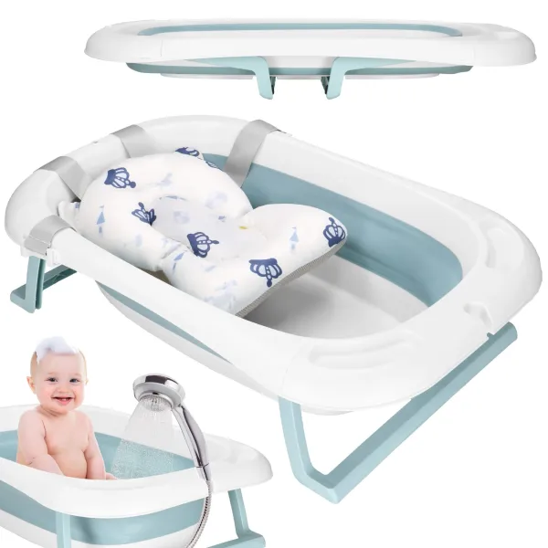 Vauvan kylpyamme Springos SB0063, taitettava, 35 L, lämpömittarilla ja tyynyllä, valkoinen-sininen