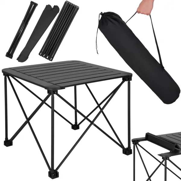 Sulankstomas turistinis stalas Springos CS0113, 52,5x52,5x46 cm, juodas