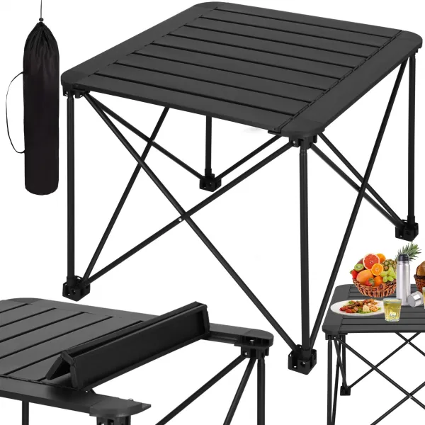 Sulankstomas turistinis stalas Springos CS0113, 52,5x52,5x46 cm, juodas