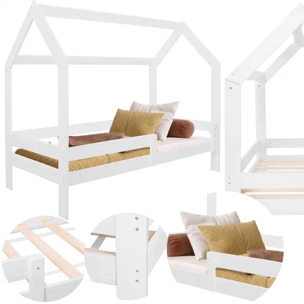 Кровать-домик Springos BD01 WHITE, 160x80 см, деревянная детская кровать