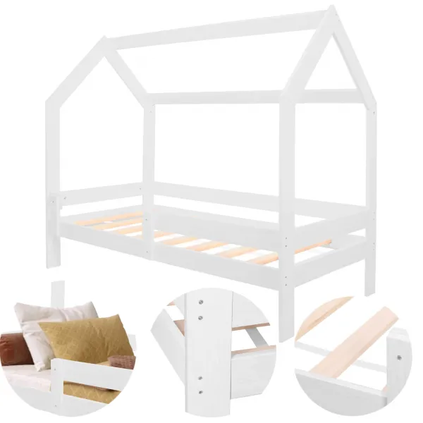 Кровать-домик Springos BD01 WHITE, 160x80 см, деревянная детская кровать