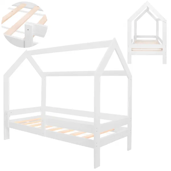Majakujuline voodi Springos BD01 VALGE, 160x80 cm, puidust lastevoodi