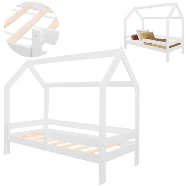 Majakujuline voodi Springos BD01 VALGE, 160x80 cm, puidust lastevoodi