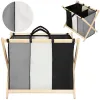 Veļas grozs Springos LB0021 105 L ar trim nodalījumiem, salokāms, melns, pelēks, ecru