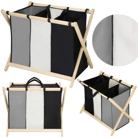 Laundry basket Springos LB0021 105 L with three compartments, foldable, black, grey, ecru