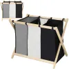 Veļas grozs Springos LB0021 105 L ar trim nodalījumiem, salokāms, melns, pelēks, ecru