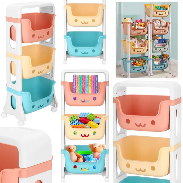 Toy shelf with 3 drawers Springos HA7481 on wheels