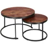 Loft stiliaus kavos staliukų komplektas Springos HF0034, 2 vnt., plieniniai, industrinis dizainas, apvalūs, Ø 70 cm / 39,5 cm