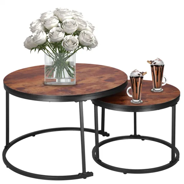 Loft stila kafijas galdiņu komplekts Springos HF0034, 2 gab., tērauda, industriālais dizains, apaļi, Ø 70 cm / 39,5 cm