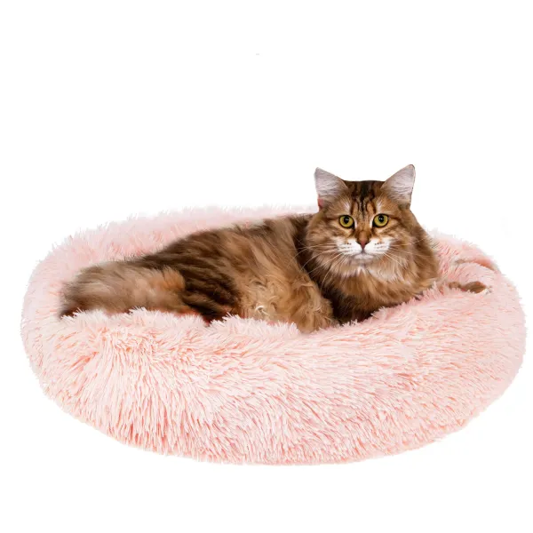 Лежанка для собаки и кошки Springos PA0101, 60 см, плюшевая, грязно-розовая