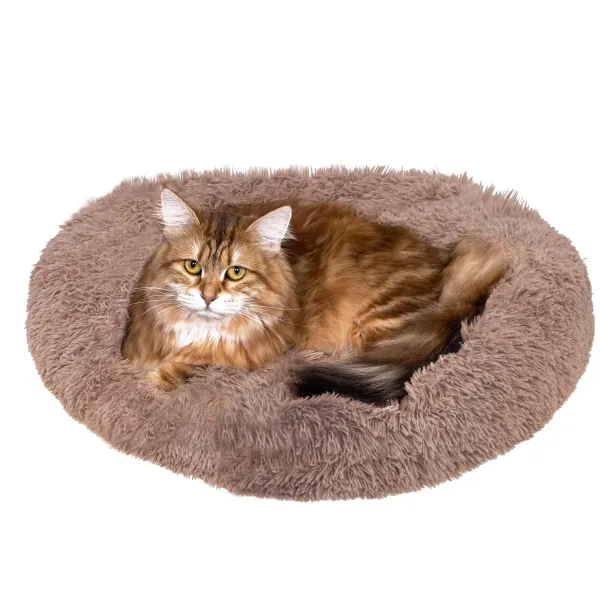 Лежанка для собаки и кошки Springos PA0170, 40 см, плюшевая, светло-коричневая