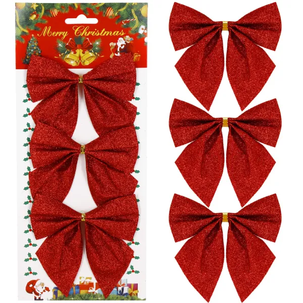 Christmas Bow Springos CA1292, 3 pcs, Glittery Red Ornament