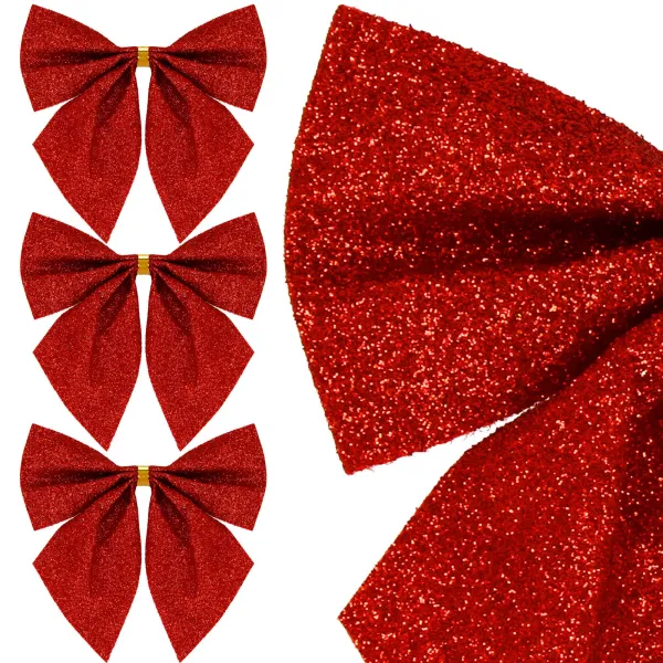 Christmas Bow Springos CA1292, 3 pcs, Glittery Red Ornament