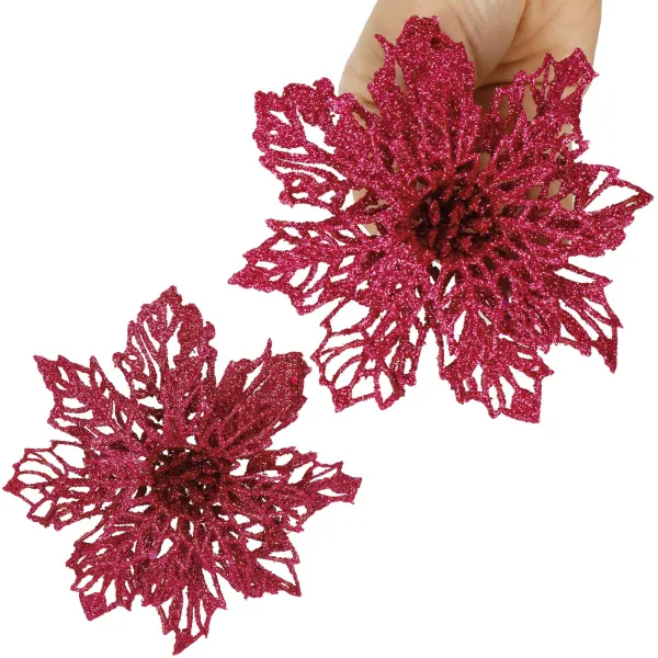 Bethlehem Star, Artificial Poinsettia Flower Springos CA1261 13 cm Pink with Glitter