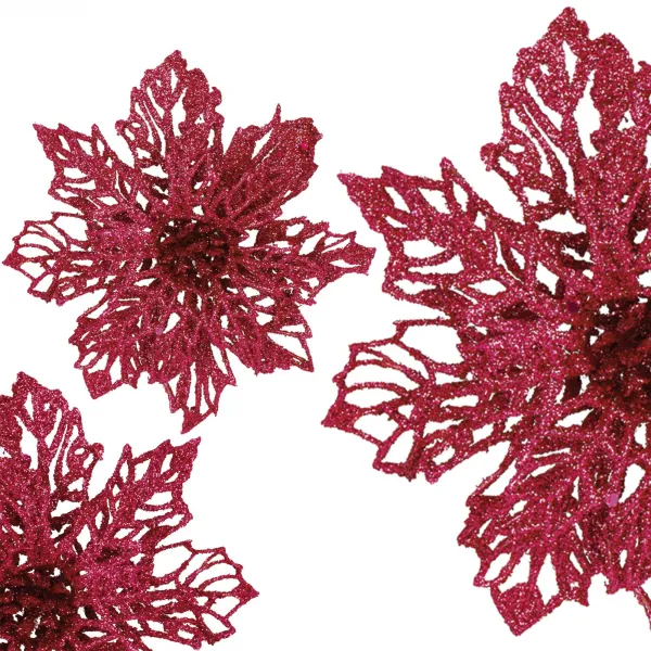 Bethlehem Star, Artificial Poinsettia Flower Springos CA1261 13 cm Pink with Glitter