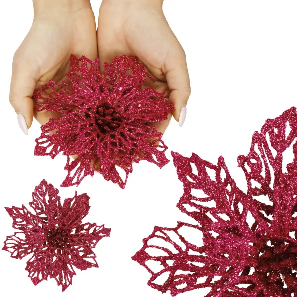 Bethlehem Star, Artificial Poinsettia Flower Springos CA1261 13 cm Pink with Glitter
