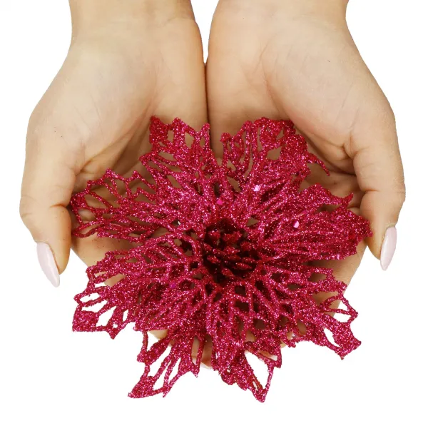 Bethlehem Star, Artificial Poinsettia Flower Springos CA1261 13 cm Pink with Glitter
