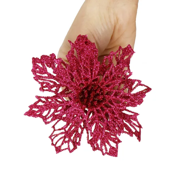 Bethlehem Star, Artificial Poinsettia Flower Springos CA1261 13 cm Pink with Glitter