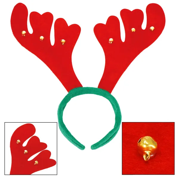 Headband with Reindeer Antlers and Bells, Christmas Ornament Springos CA1288