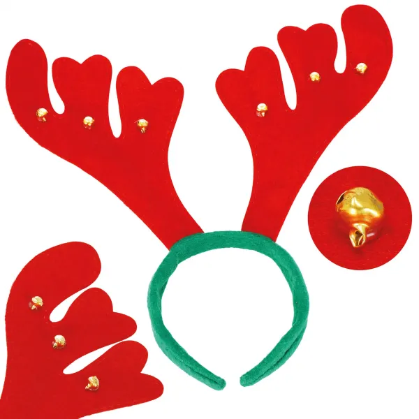 Headband with Reindeer Antlers and Bells, Christmas Ornament Springos CA1288
