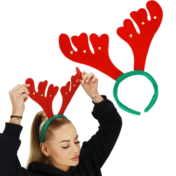 Headband with Reindeer Antlers and Bells, Christmas Ornament Springos CA1288